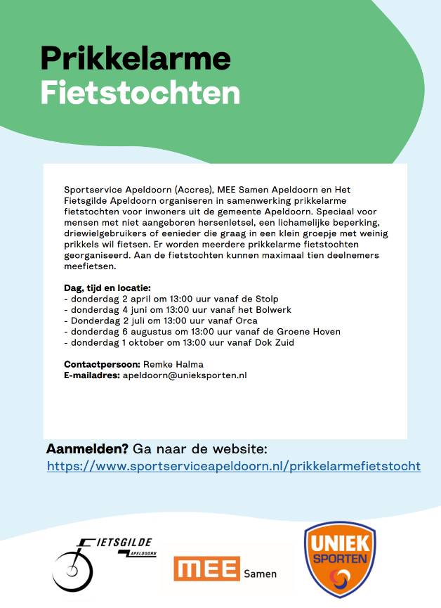 Een advertentie voor de Prikkelarme Fietstochten