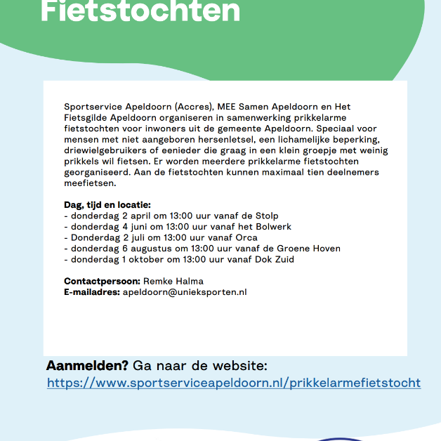 Een advertentie voor de Prikkelarme Fietstochten